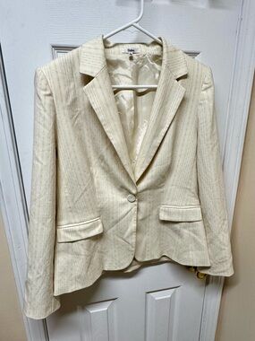 Reba Cream Pinstripe Single-Button Blazer